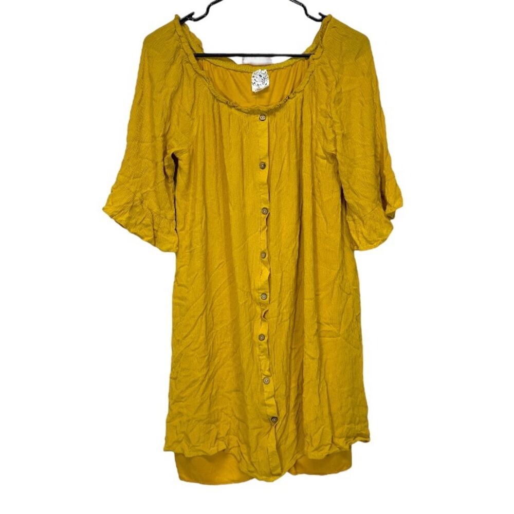 Naïf Mustard Yellow Half Bell Sleeve‎ Button Down Mini Dress Size M